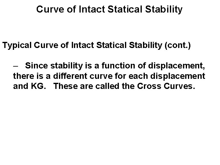 Curve of Intact Statical Stability Typical Curve of Intact Statical Stability (cont. ) –