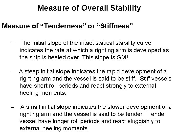 Measure of Overall Stability Measure of “Tenderness” or “Stiffness” – The initial slope of