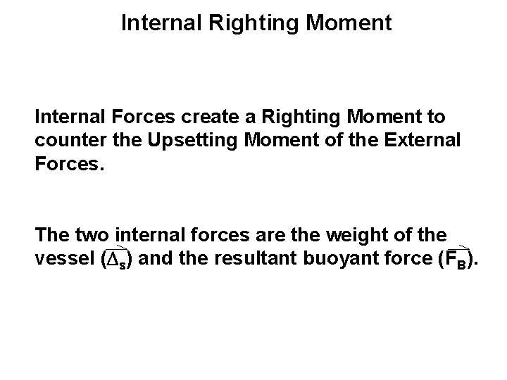 Internal Righting Moment Internal Forces create a Righting Moment to counter the Upsetting Moment