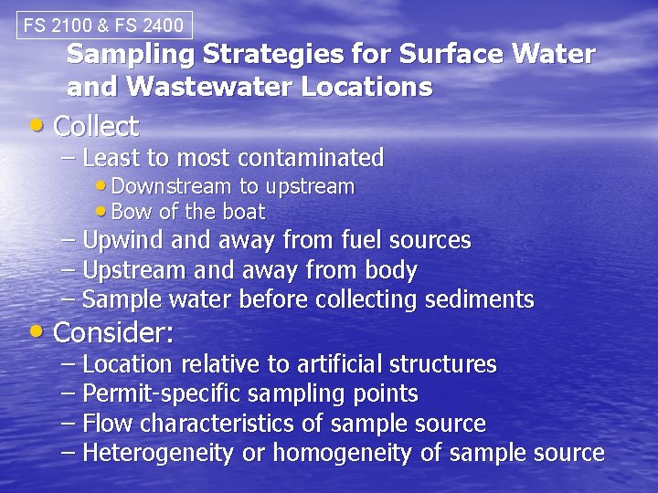 FS 2100 & FS 2400 Sampling Strategies for Surface Water and Wastewater Locations •