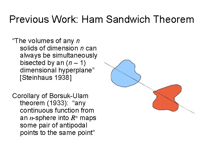 Previous Work: Ham Sandwich Theorem “The volumes of any n solids of dimension n