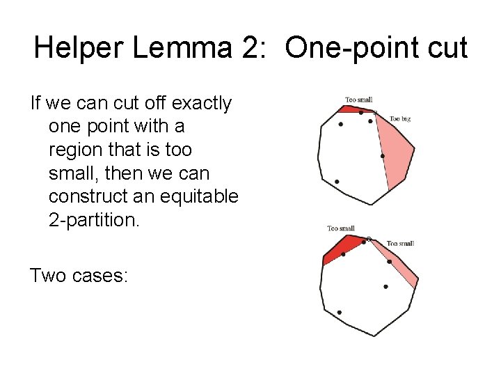 Helper Lemma 2: One-point cut If we can cut off exactly one point with