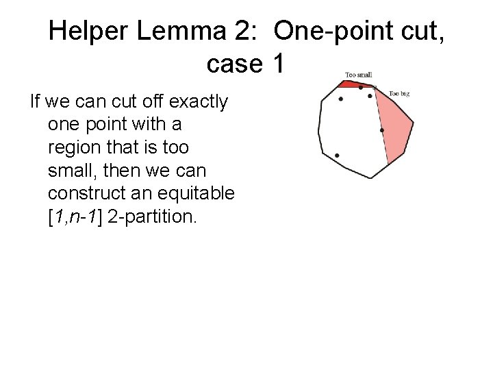 Helper Lemma 2: One-point cut, case 1 If we can cut off exactly one