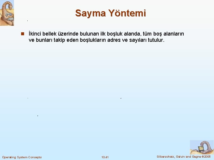 Sayma Yöntemi n İkinci bellek üzerinde bulunan ilk boşluk alanda, tüm boş alanların ve