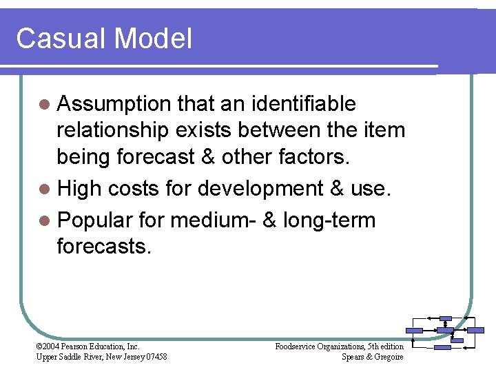 Casual Model l Assumption that an identifiable relationship exists between the item being forecast