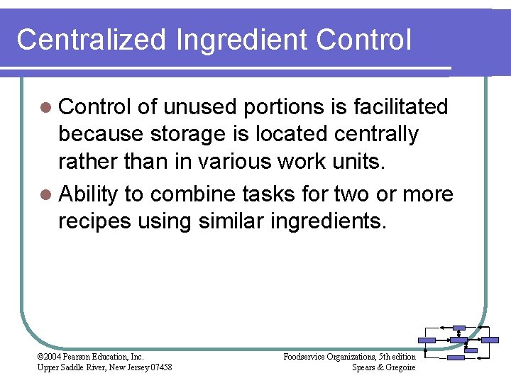 Centralized Ingredient Control l Control of unused portions is facilitated because storage is located