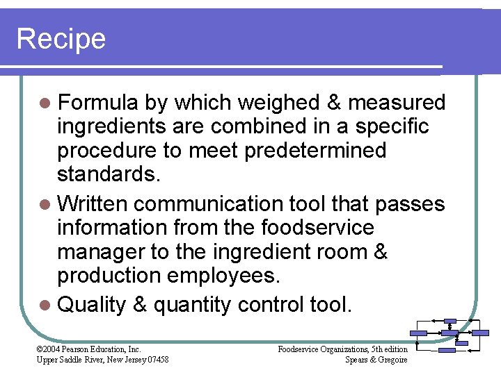 Recipe l Formula by which weighed & measured ingredients are combined in a specific