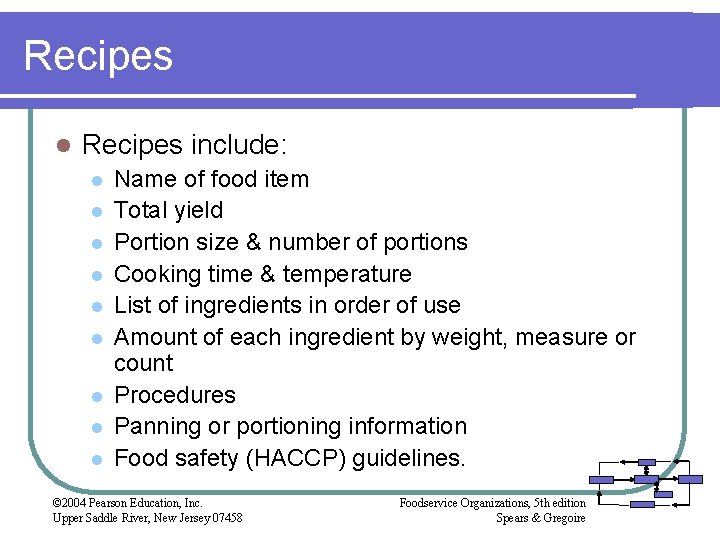 Recipes l Recipes include: l l l l l Name of food item Total