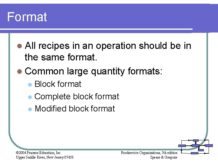 Format l All recipes in an operation should be in the same format. l