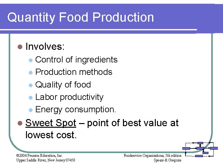 Quantity Food Production l Involves: Control of ingredients l Production methods l Quality of