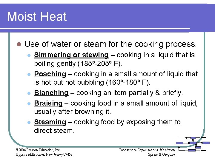 Moist Heat l Use of water or steam for the cooking process. l l