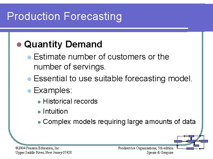 Production Forecasting l Quantity Demand Estimate number of customers or the number of servings.