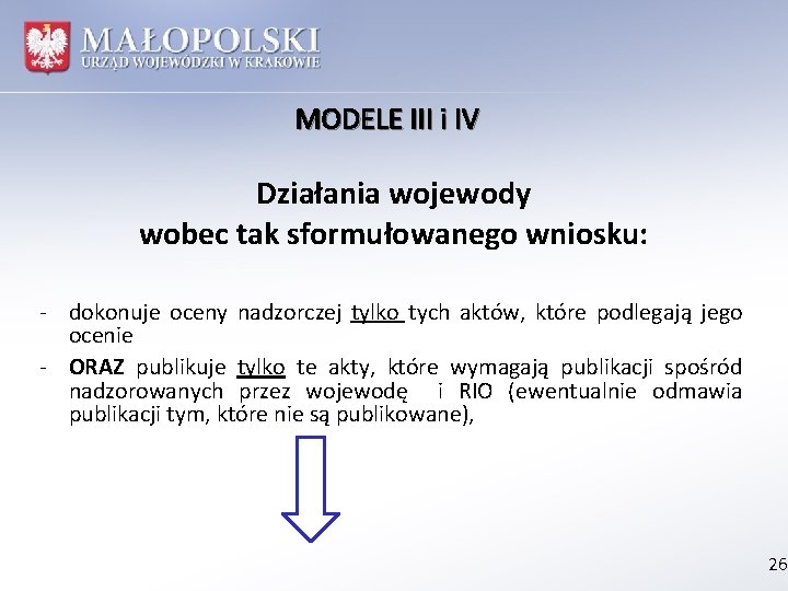 MODELE III i IV Działania wojewody wobec tak sformułowanego wniosku: - dokonuje oceny nadzorczej