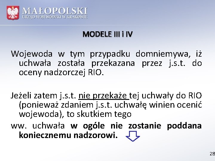 MODELE III i IV Wojewoda w tym przypadku domniemywa, iż uchwała została przekazana przez