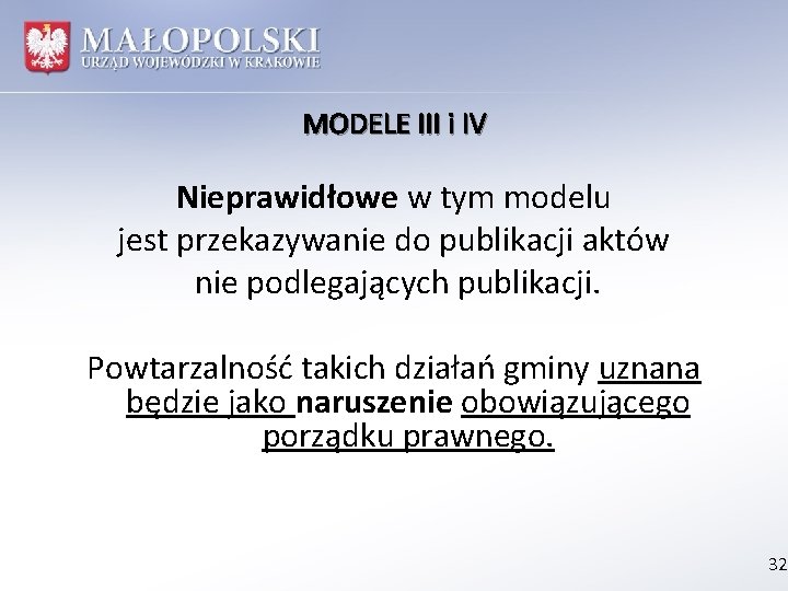 MODELE III i IV Nieprawidłowe w tym modelu jest przekazywanie do publikacji aktów nie