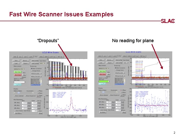 Fast Wire Scanner Issues Examples “Dropouts” No reading for plane 2 