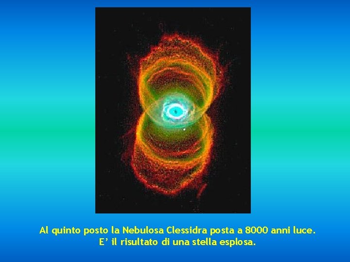 Al quinto posto la Nebulosa Clessidra posta a 8000 anni luce. E’ il risultato