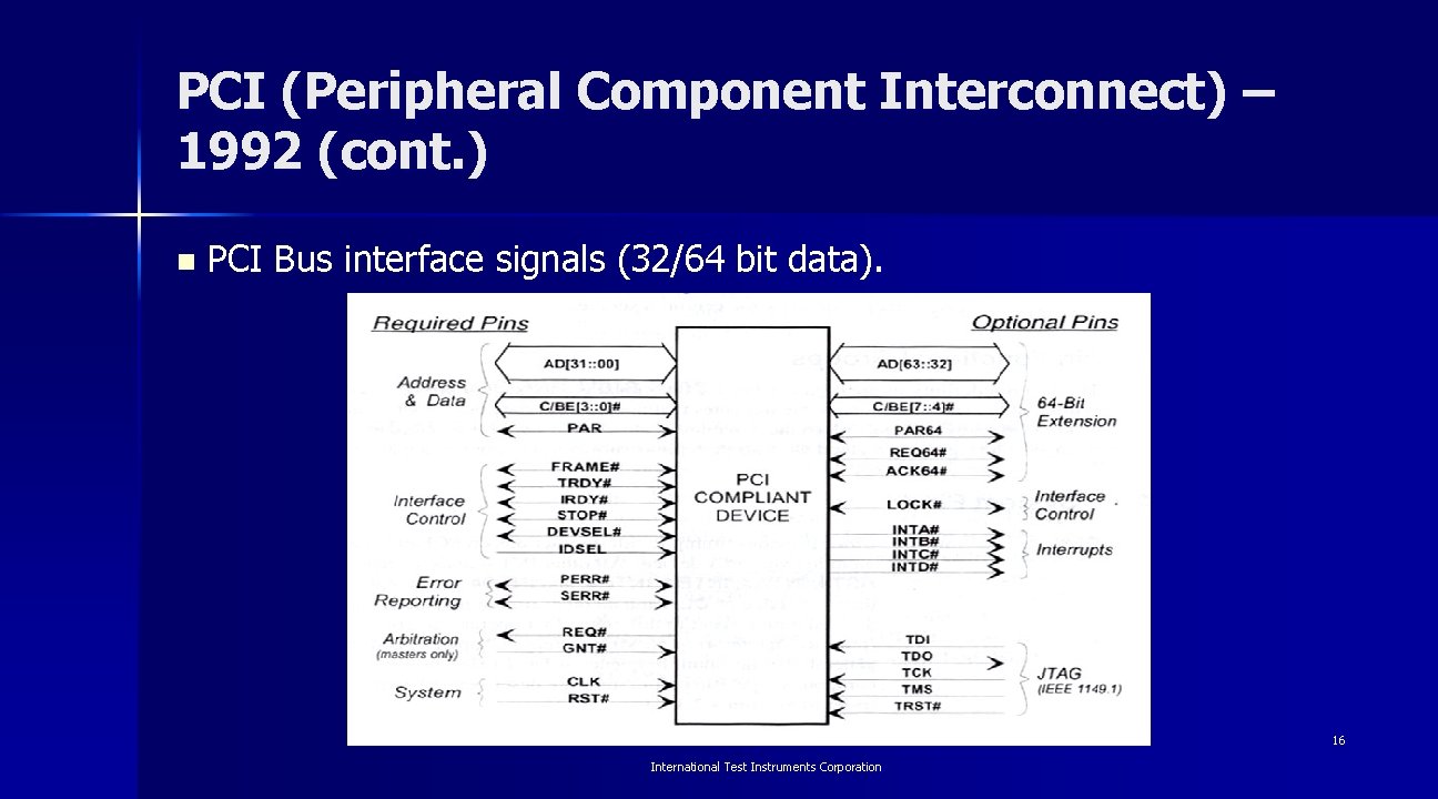 PCI (Peripheral Component Interconnect) – 1992 (cont. ) n PCI Bus interface signals (32/64