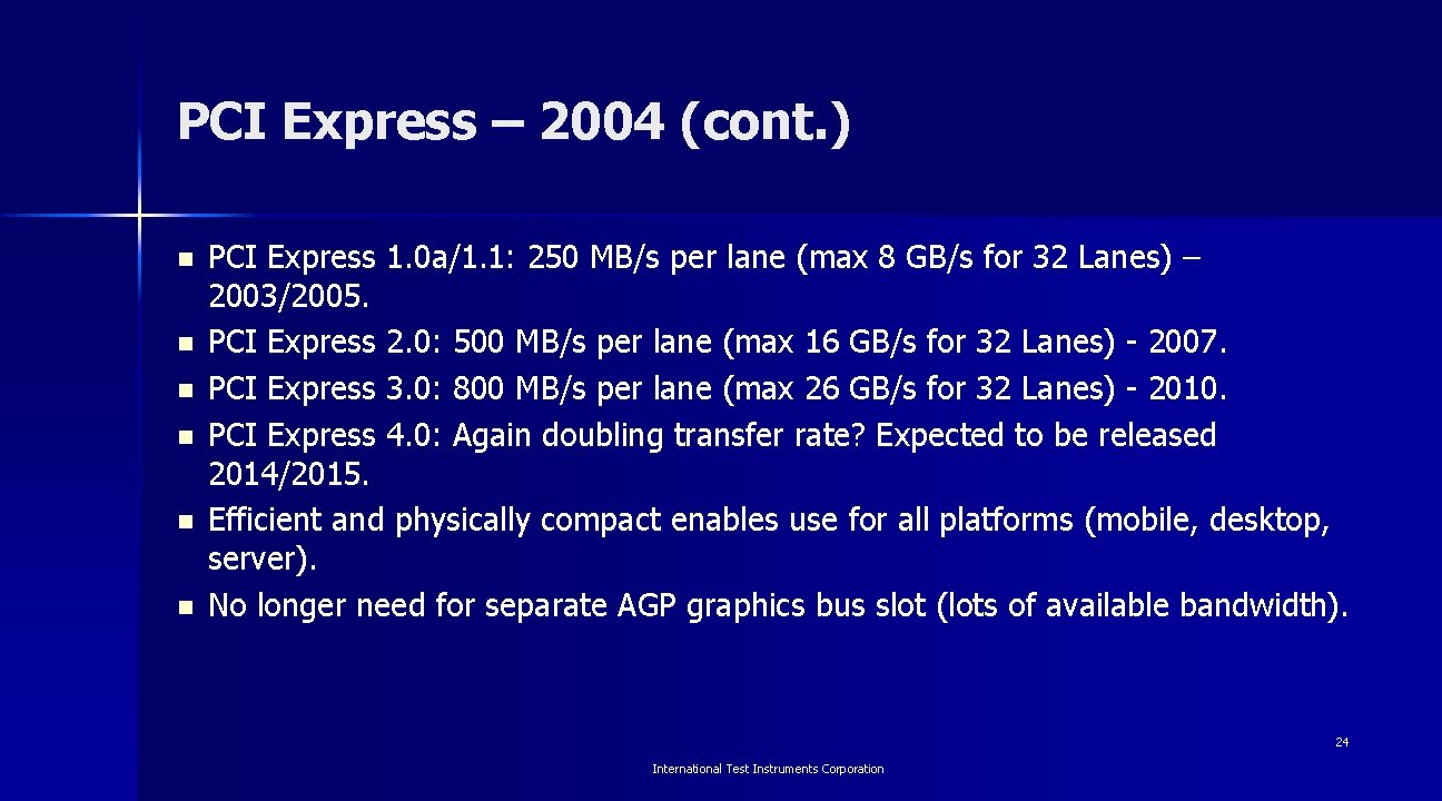 PCI Express – 2004 (cont. ) n n n PCI Express 1. 0 a/1.