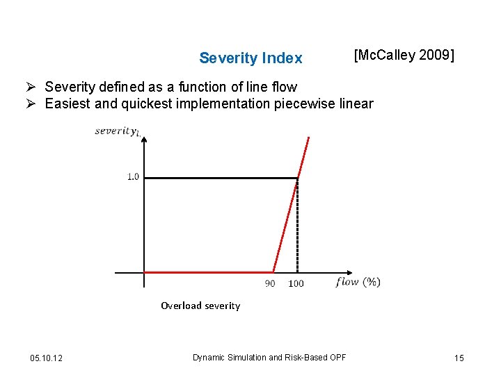 [Mc. Calley 2009] Severity Index Ø Severity defined as a function of line flow