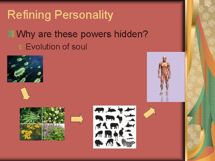 Refining Personality Why are these powers hidden? Evolution of soul 