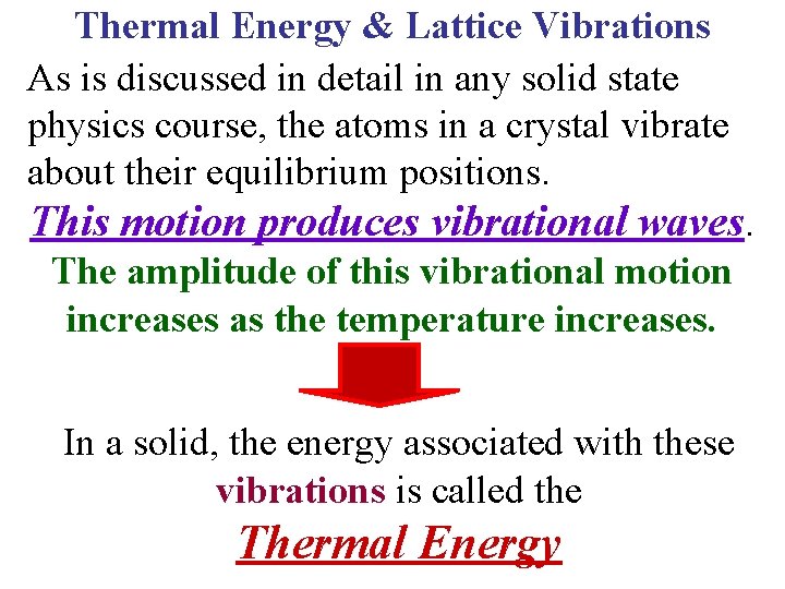 Thermal Energy & Lattice Vibrations As is discussed in detail in any solid state