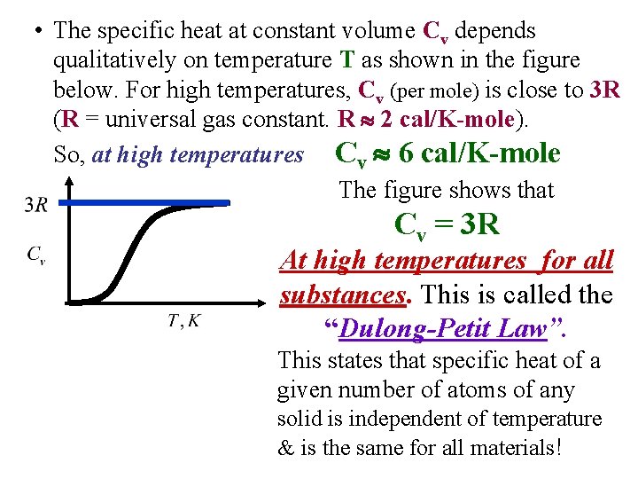  • The specific heat at constant volume Cv depends qualitatively on temperature T