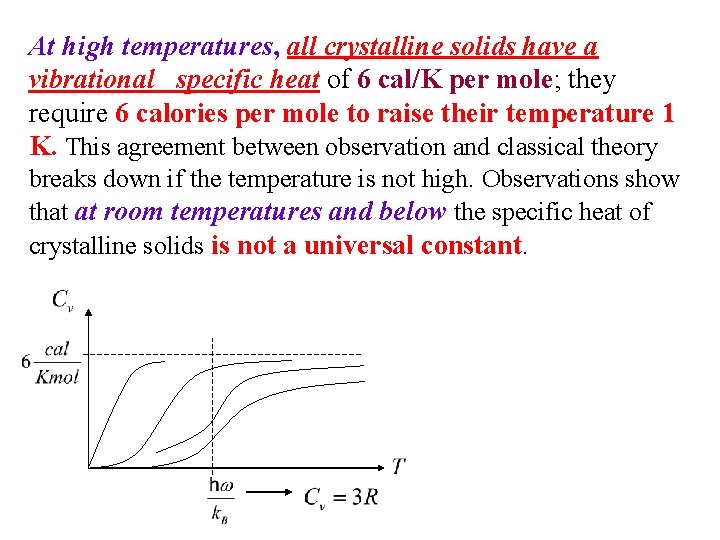 At high temperatures, all crystalline solids have a vibrational specific heat of 6 cal/K