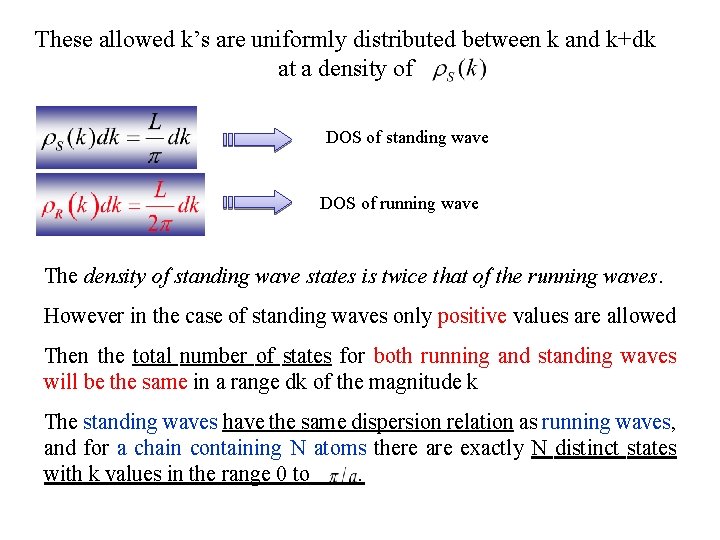 These allowed k’s are uniformly distributed between k and k+dk at a density of