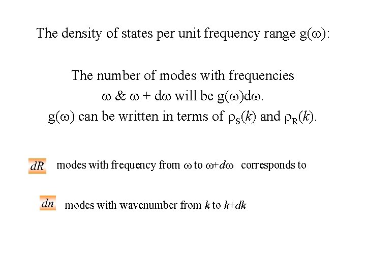 The density of states per unit frequency range g( ): The number of modes