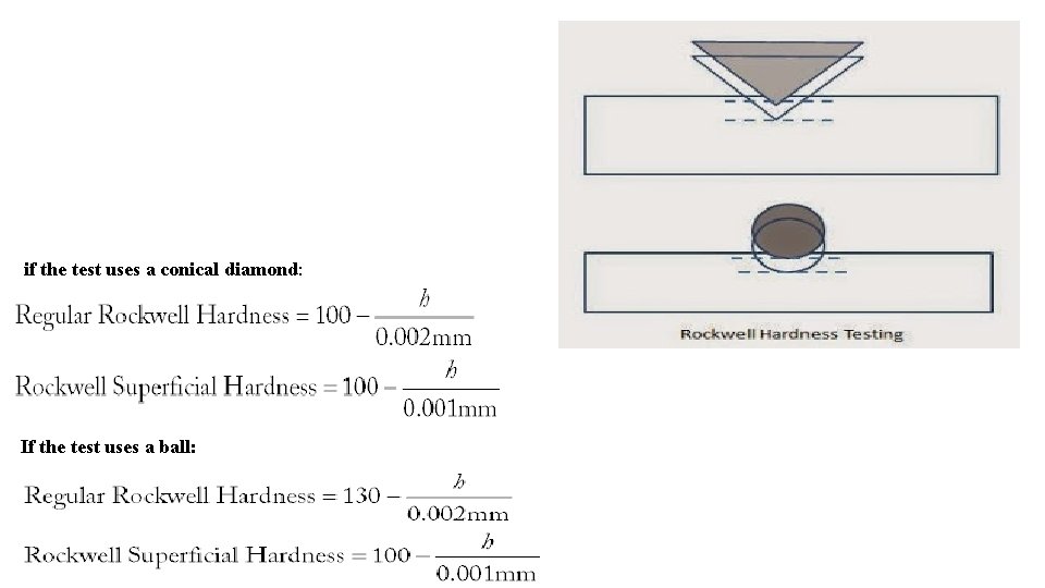 if the test uses a conical diamond: If the test uses a ball: if the test uses a conical diamond: If the test uses a ball: