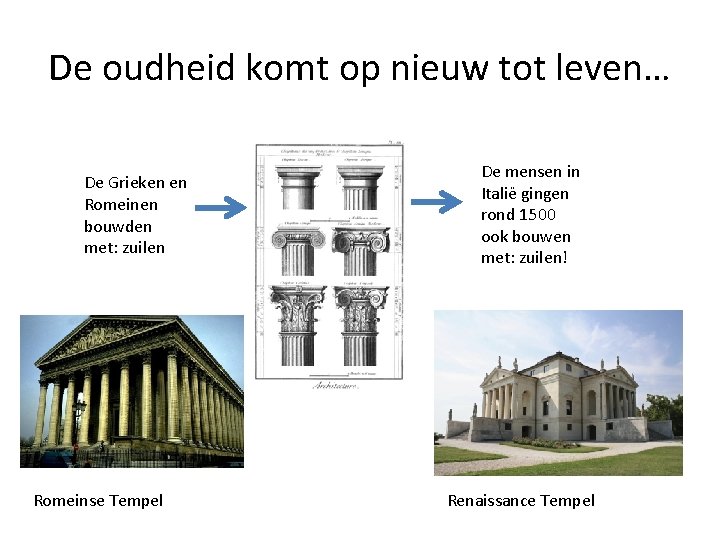 De oudheid komt op nieuw tot leven… De Grieken en Romeinen bouwden met: zuilen