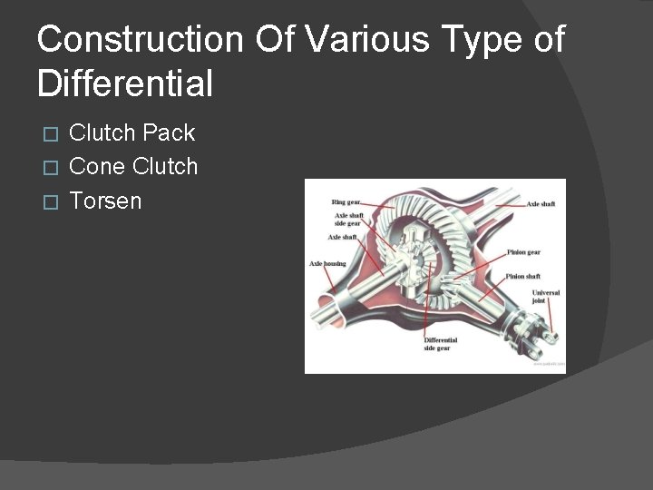 Construction Of Various Type of Differential Clutch Pack � Cone Clutch � Torsen �