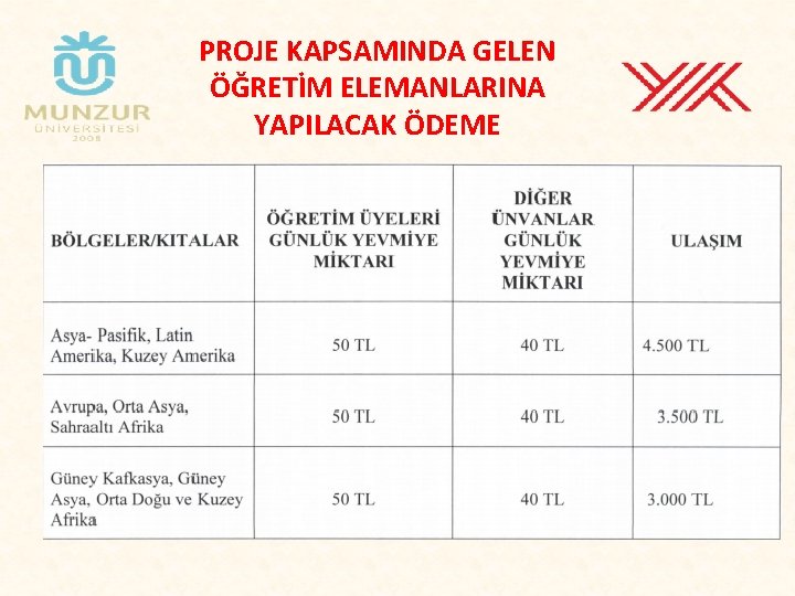 PROJE KAPSAMINDA GELEN ÖĞRETİM ELEMANLARINA YAPILACAK ÖDEME 