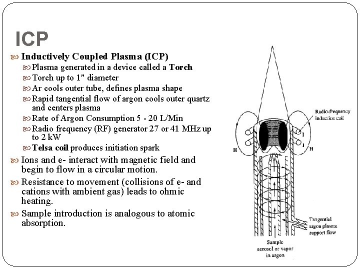 ICP Inductively Coupled Plasma (ICP) Plasma generated in a device called a Torch up