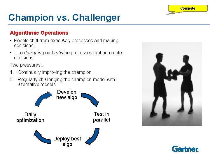 Compete Champion vs. Challenger Algorithmic Operations • People shift from executing processes and making