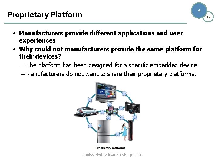 6 Proprietary Platform 44 • Manufacturers provide different applications and user experiences • Why
