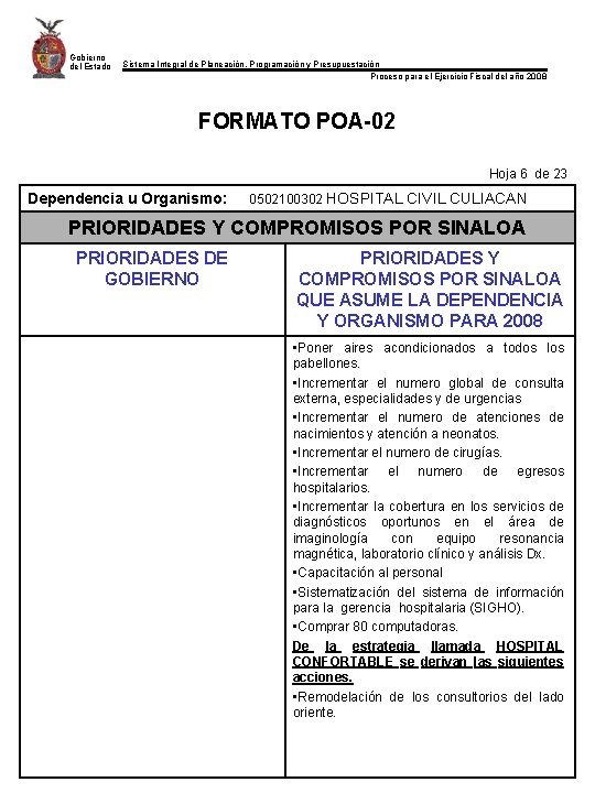 Gobierno del Estado Sistema Integral de Planeación, Programación y Presupuestación Proceso para el Ejercicio