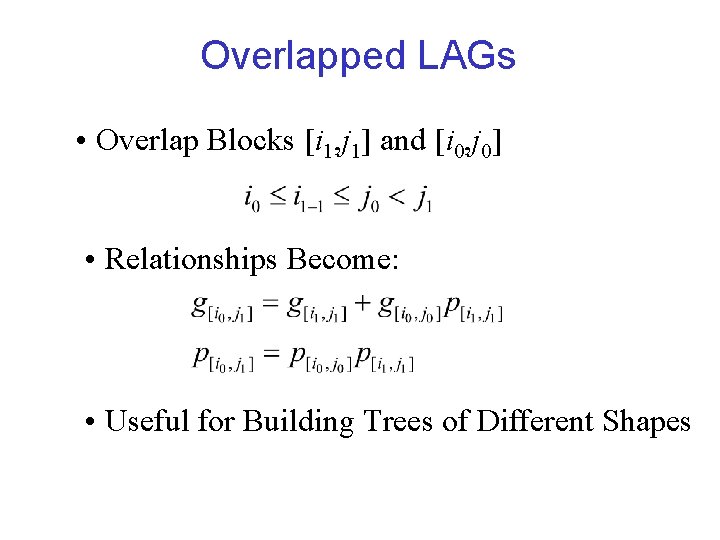 Overlapped LAGs • Overlap Blocks [i 1, j 1] and [i 0, j 0]