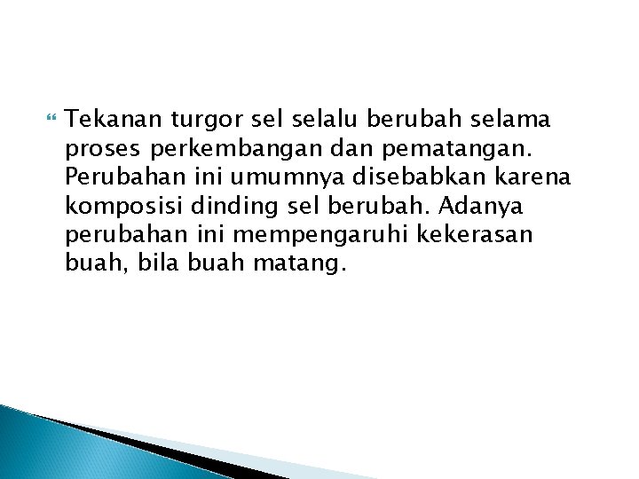  Tekanan turgor selalu berubah selama proses perkembangan dan pematangan. Perubahan ini umumnya disebabkan