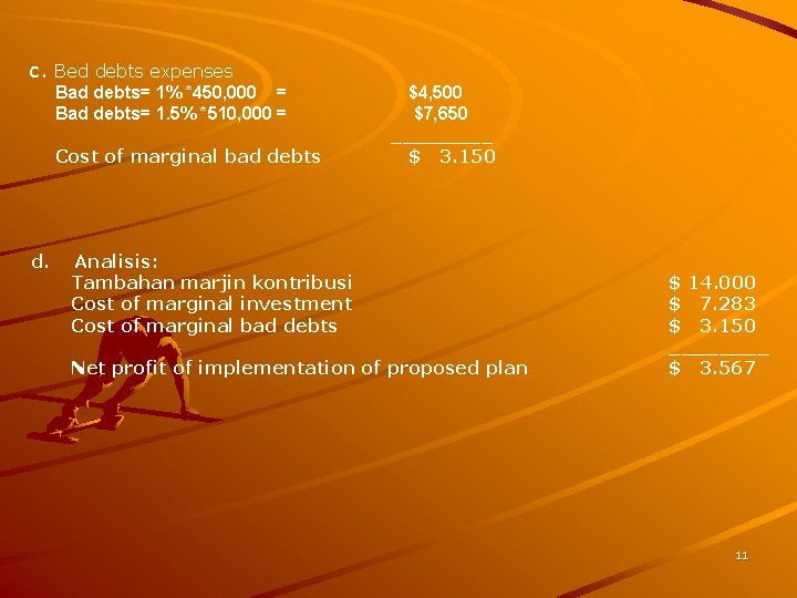 c. Bed debts expenses Bad debts= 1% *450, 000 = Bad debts= 1. 5%