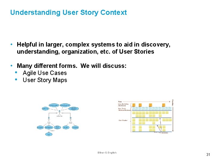  Understanding User Story Context • Helpful in larger, complex systems to aid in
