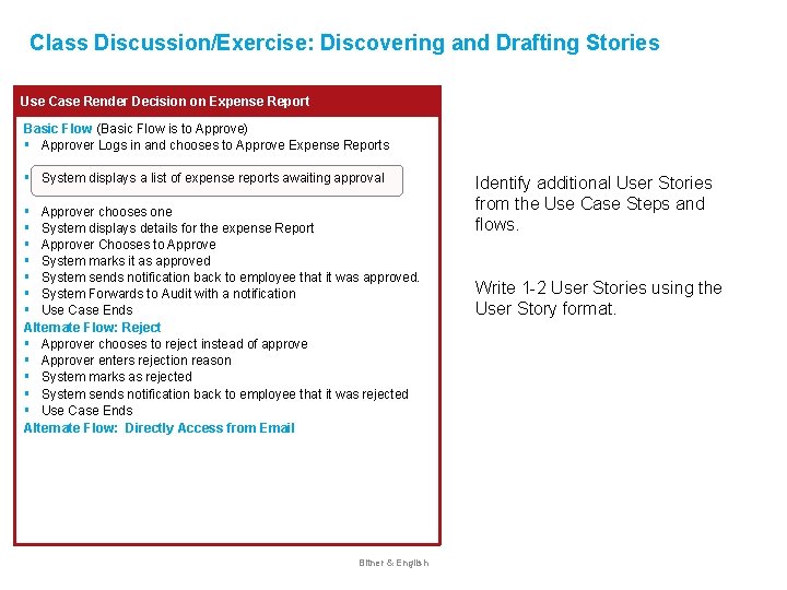 Class Discussion/Exercise: Discovering and Drafting Stories Use Case Render Decision on Expense Report Basic
