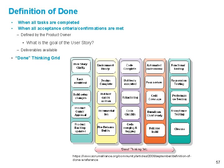 Definition of Done • • When all tasks are completed When all acceptance criteria/confirmations