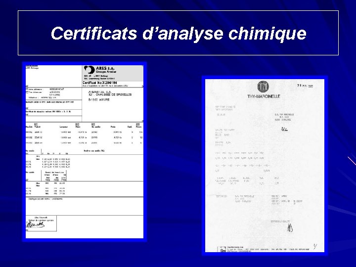 Certificats d’analyse chimique 