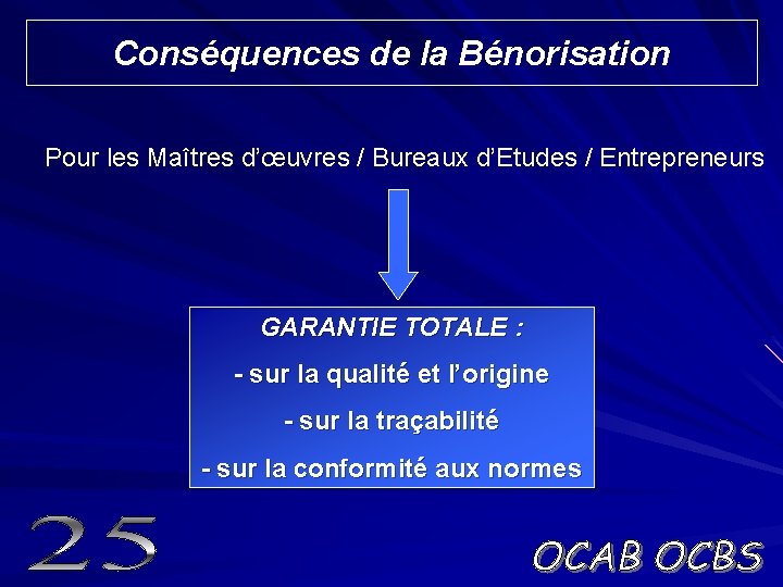 Conséquences de la Bénorisation Pour les Maîtres d’œuvres / Bureaux d’Etudes / Entrepreneurs GARANTIE