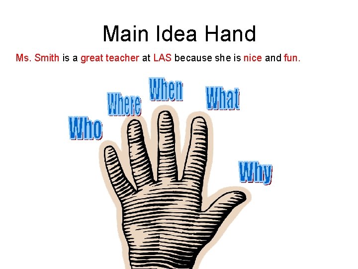 Main Idea Hand Ms. Smith is a great teacher at LAS because she is