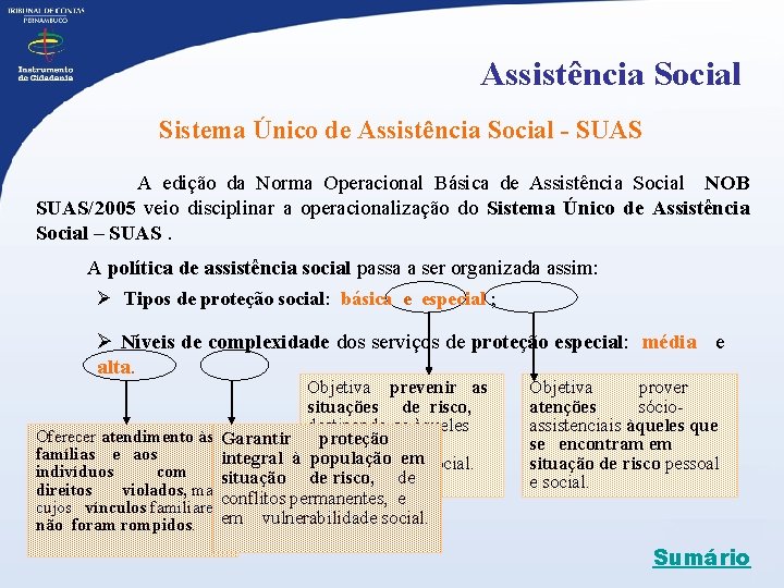 Assistência Social Sistema Único de Assistência Social - SUAS A edição da Norma Operacional