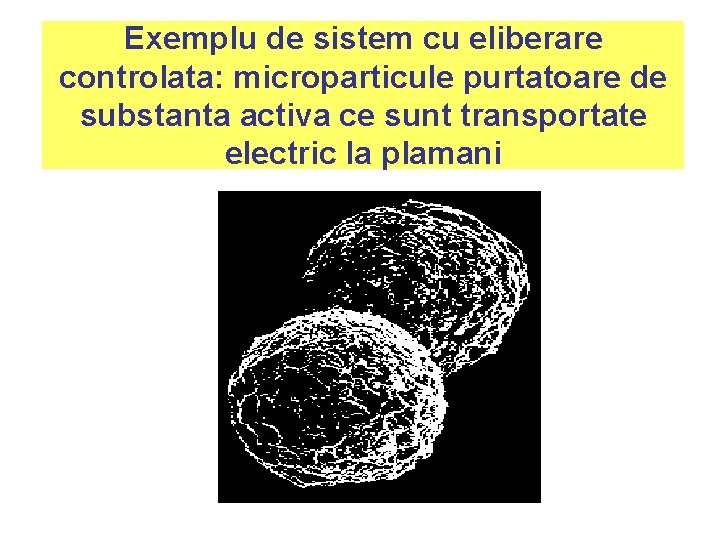 Exemplu de sistem cu eliberare controlata: microparticule purtatoare de substanta activa ce sunt transportate