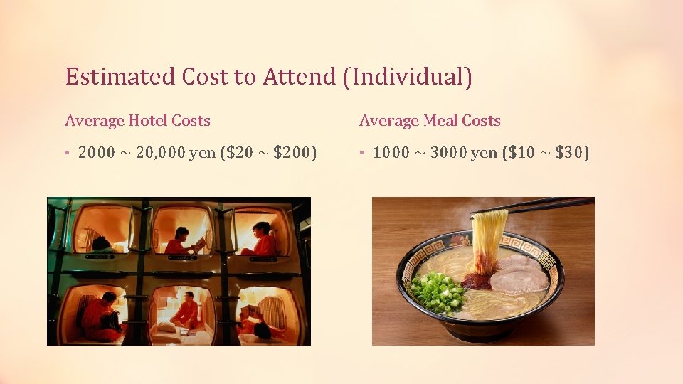 Estimated Cost to Attend (Individual) Average Hotel Costs Average Meal Costs • 2000 ~